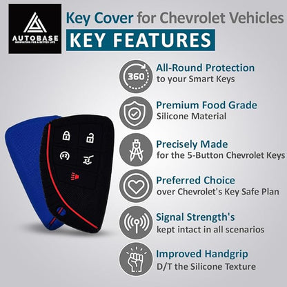 Autobase Silicone Key Fob Cover for 2022 2023 2024 2025 2026 Chevy Equinox Silverado 1500 GMC Sierra 1500 Canyon | 2024 2025 2026 Silverado 2500HD 3500HD | 2-Pack in Black & Blue