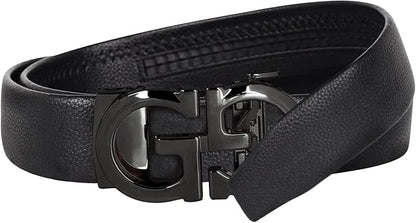 Aurolran Men&Womens Leather Dress Belt Business Automatic Buckle Belt Color-Black Silver Gold