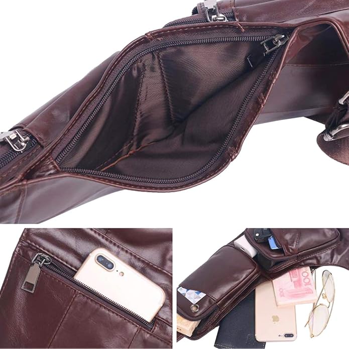 Hebetag Leather Sling Bag Crossbody Backpack for Men Women Travel Outdoor Camping