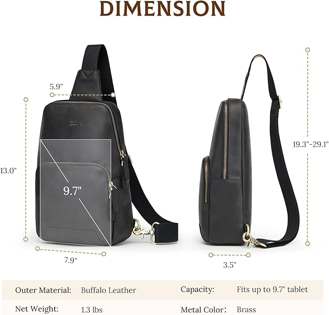 S-ZONE Sling Bag for Men Women RFID Blocking Genuine Leather Crossbody Shoulder Bag Backpack Hiking Daypack Travel | RFID Blocking, Genuine Leather, Hiking Daypack, Travel