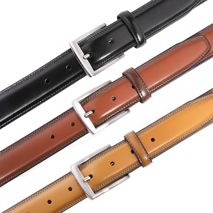 Mens Genuine Leather Dress Belt for Men, Handmade, 100% Cow Leather,Classic Casual and Business Belt Prong Buckle