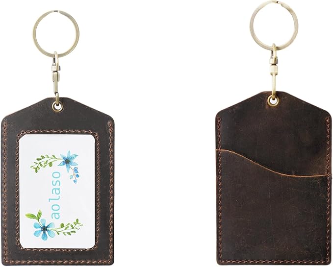 Badge Holder Vertical Handmade Leather ID Card Badge Holder Keychain with Heavy Duty Lanyard for Men Women (Coffee Leather)