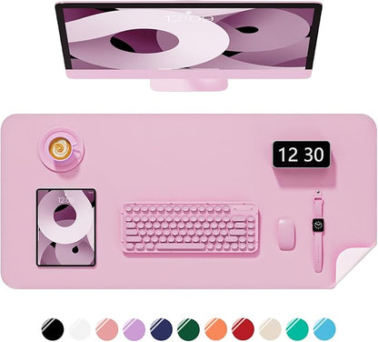 Desk Pad, 23.6" x 13.8" PU Leather Non-Slip Desk Mat Large Mouse Pad for Desktop, Waterproof Laptop Computer Writing Mat for Office, Home, Work, Gaming, Pink