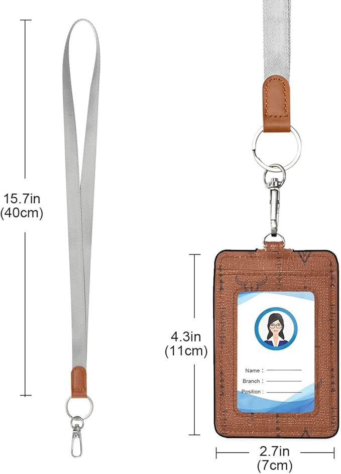 Badge Holder, Western Bull Boho PU Leather School College Business ID Badge Card Holder Wallet Case with 1 Clear Card Window, 2 Credit Card Slots and Detachable Neck Lanyard - Vertical
