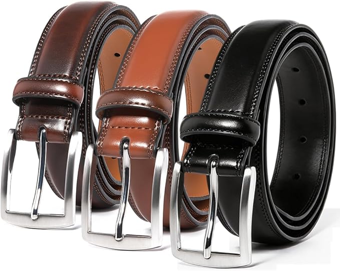 Mens Genuine Leather Dress Belt for Men, Handmade, 100% Cow Leather,Classic Casual and Business Belt Prong Buckle