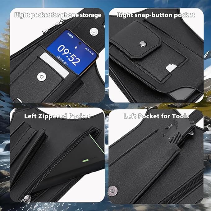 Double Shoulder Armpit Bag for Men, Anti-Theft Cross-Body Concealed Carry with Hidden Phone Wallet Pocket,Premium PU Leather Adjustable Shoulder Underarm Bag