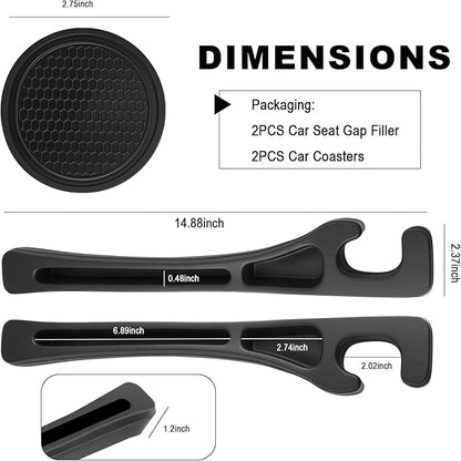 Car Seat Gap Filler Organizer with Cup Coasters,Flexible Car Seat Gap Plug with Storage Slot for Phones/Keys,Universal in Between Cars Seats Catcher Cars Interior Accessories