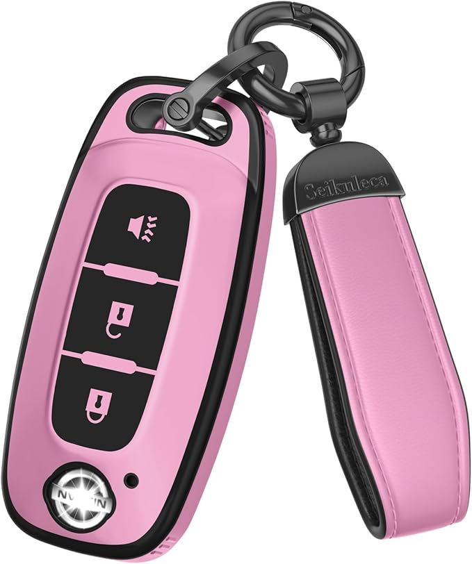 For Nissan Key Fob Cover Accessories- Matte TPU Key Fob Cover with Leather Keychain for 2023 2024 2025 2026 Rogue Pathfinder Versa 2025 2026 Sentra Patrol Armada Smart and More