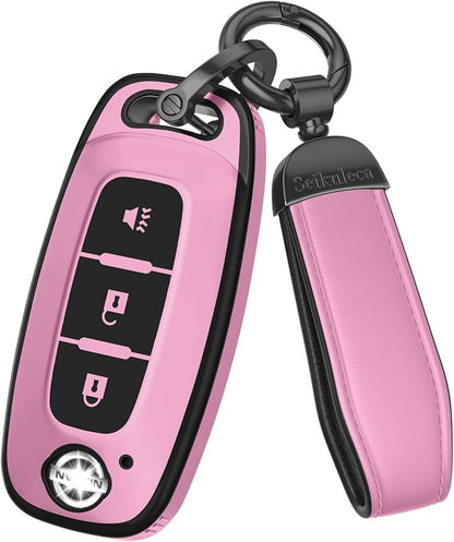 For Nissan Key Fob Cover Accessories- Matte TPU Key Fob Cover with Leather Keychain for 2023 2024 2025 2026 Rogue Pathfinder Versa 2025 2026 Sentra Patrol Armada Smart and More