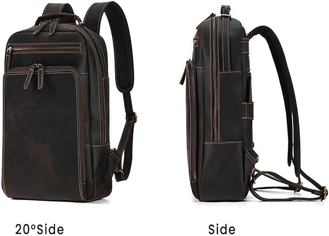 Mens Leather Backpacks 15.6-inch Laptop Backpack Business Backpack Classic Backpack Travel Backpack for Men(Coffee)
