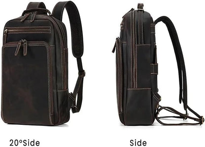 Mens Leather Backpacks 15.6-inch Laptop Backpack Business Backpack Classic Backpack Travel Backpack for Men(Coffee)