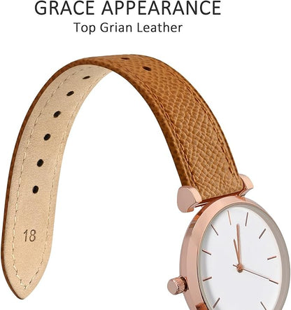 WOCCI 12mm Grace Leather Watch Band for Ladies, Top Grain Leather, Quick Release Replacement Strap with Rose Gold Buckle (Apricot Tan)