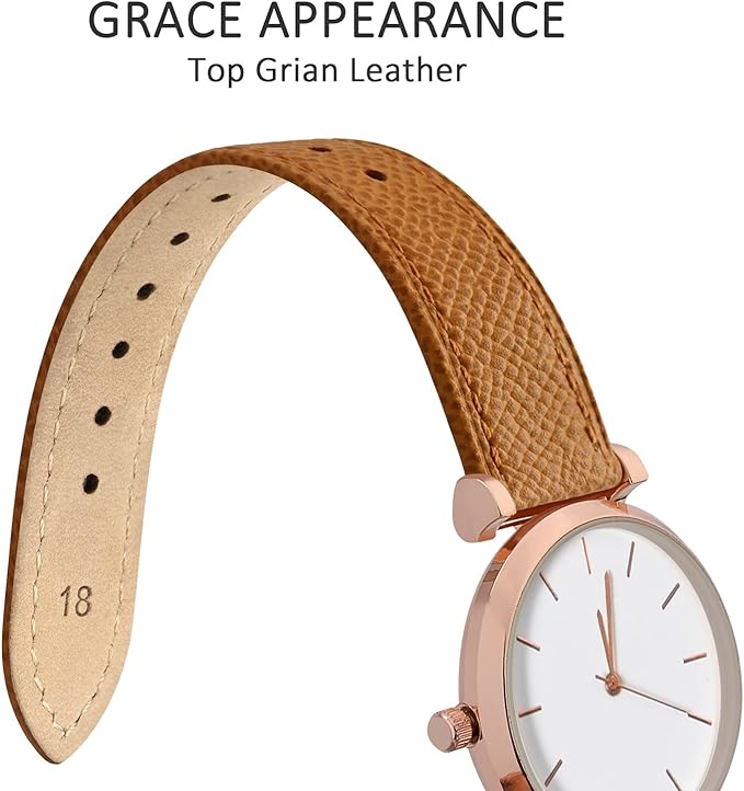 WOCCI 14mm Grace Leather Watch Band for Ladies, Top Grain Leather, Quick Release Replacement Strap with Gold Buckle (Apricot Tan)