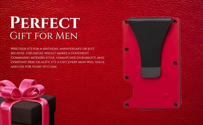 Leatherboss Wallet for Men RFID Blocking Minimalist Metal Card Holder with Money Clip Holds Credit Cards and Cash (Ruby Red)