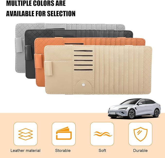 Zpana Car Sun Visor CD Case Holder, Multi-Function Vehicle DVD Eyeglass Organizer Clip with 10 DVD Storage Sleeves, Automotive Card Slots & Pen Holder Bag, Universal for SUV RV Truck (Beige)