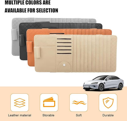 Zpana Car Sun Visor CD Case Holder, Multi-Function Vehicle DVD Eyeglass Organizer Clip with 10 DVD Storage Sleeves, Automotive Card Slots & Pen Holder Bag, Universal for SUV RV Truck (Black)