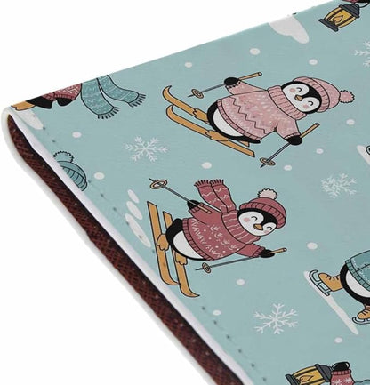 Cute Penguins Passport Holder for Travel Winter Activities Nature Snow PU Leather Passport Cover Wallet Cute Passport Card Holder for Women and Men