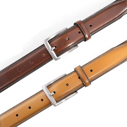 Mens Genuine Leather Dress Belt for Men, Handmade, 100% Cow Leather,Classic Casual and Business Belt Prong Buckle