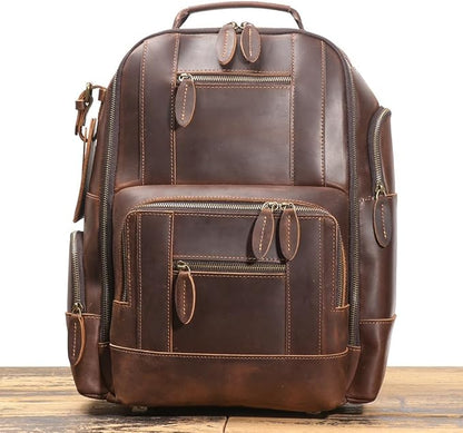 Vintage Genuine Leather 15.6" Laptop Backpack For Men Cowhide Hiking Camping Rucksack Business Travel Daypacks