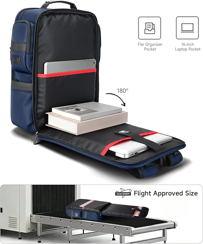 Work Laptop Backpack for Men 17in, USB-C Port Carry On Backpack with Patented Adjustable Width Straps, TSA Dual Laptop Compartments Backpack Travel, Waterproof Business Backpack for Professional, Blue