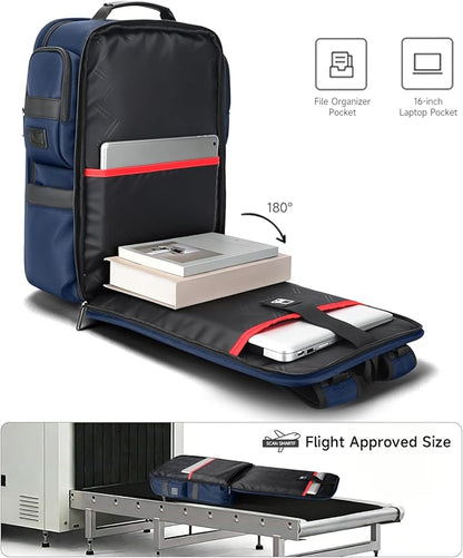 Work Laptop Backpack for Men 17in, USB-C Port Carry On Backpack with Patented Adjustable Width Straps, TSA Dual Laptop Compartments Backpack Travel, Waterproof Business Backpack for Professional, Blue
