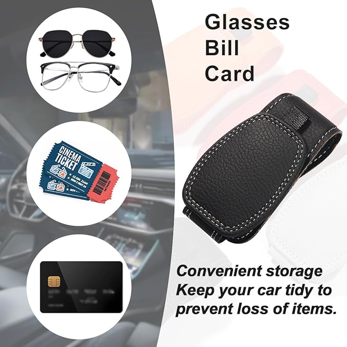 Zpana Sunglasses Holders for Car Sun Visor, Leather Magnetic Vehicle Sun Glasses Ticket Card Hanger Clip, Automotive Interior Eyeglass Mount Accessories, Universal for SUV Sedan Truck (Black)