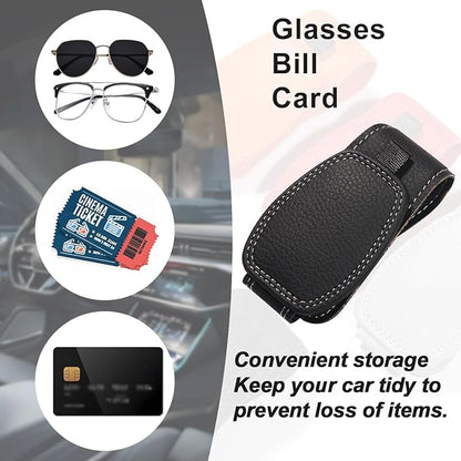 Zpana Sunglasses Holders for Car Sun Visor, Leather Magnetic Vehicle Sun Glasses Ticket Card Hanger Clip, Automotive Interior Eyeglass Mount Accessories, Universal for SUV Sedan Truck (Black)