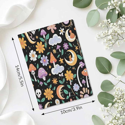 Retro Boho Passport Holder for Travel Mushrooms Skull Crescent Flowers PU Leather Passport Cover Wallet Cute Passport Card Holder for Women and Men