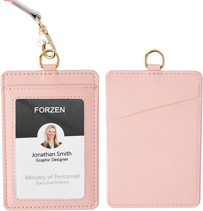 Badge Holder with Lanyard,Leather ID Card Holder,Vertical Lanyard ID Card Holder for Work Office (Pink-Bling)