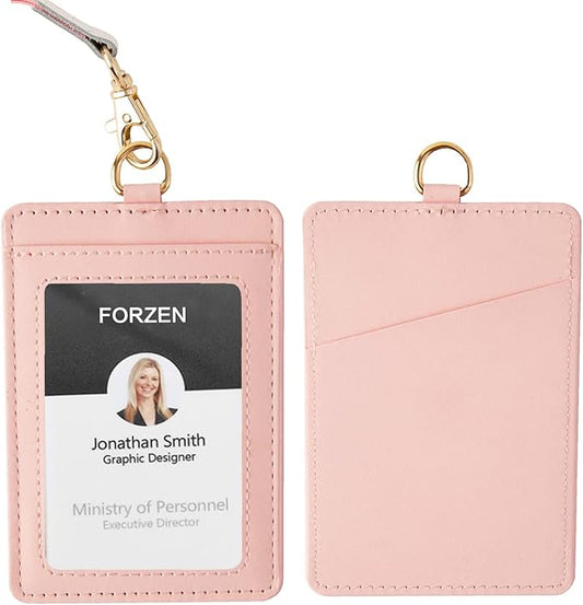 Badge Holder with Lanyard,Leather ID Card Holder,Vertical Lanyard ID Card Holder for Work Office (Pink-Bling)