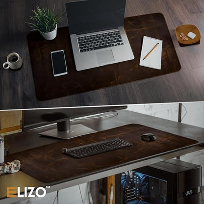 Elizo Real Leather Desk Mat Set (32x16) Large Desk Cover Desk Blotter Protector Computer Gaming Mouse Pad Table Laptop Office Desktop Accessories