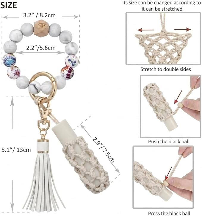 BIHRTC Silicone Key Ring Bracelets Wristlet Keychain Wallet with Net Chapstick Holder for Women