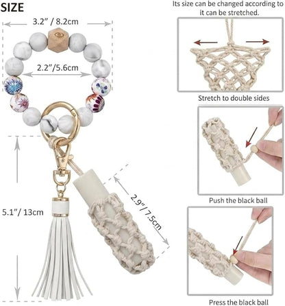 BIHRTC Silicone Key Ring Bracelets Wristlet Keychain Wallet with Net Chapstick Holder for Women