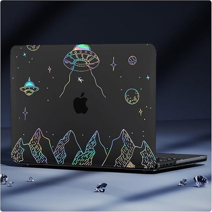 KEROM Clear Black Case for MacBook Pro 13 inch 2022-2016 M2 M1 A2338 A2289 A2251 A2159 A1989 A1706, MacBook Pro 13 inch Clear Case with Design, Plastic Hard Shell Case & Keyboard Cover, Planet