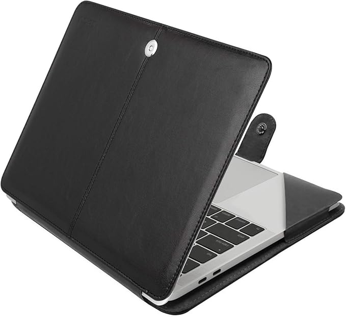MOSISO Case Compatible with MacBook Air 13.6 inch M4 M3 M2 2025-2022 /Air 13 M1 2022-2018 /Pro 13 inch M2 M1 2025-2016, PU Leather Portfolio Protective Stand Cover, Black