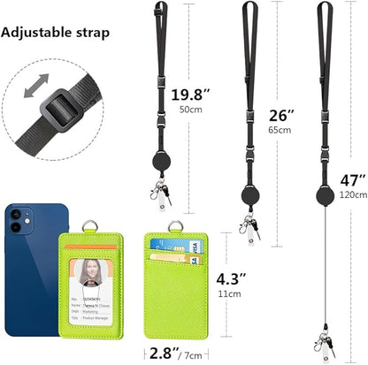 Leather Badge Holder and Adjustable Retractable Lanyards, Quick Release Buckle and Safety Breakaway Lanyards with Swivel Metal Clasp for Offices, Staff, Students, Employees