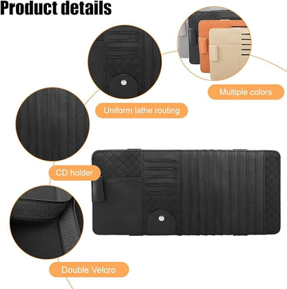 Zpana Car Sun Visor CD Case Holder, Multi-Function Vehicle DVD Eyeglass Organizer Clip with 10 DVD Storage Sleeves, Automotive Card Slots & Pen Holder Bag, Universal for SUV RV Truck (Black)