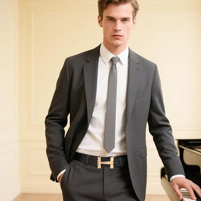 Aurolran Men&Womens Leather Dress Belt Business Automatic Buckle Belt Color-Black Silver Gold