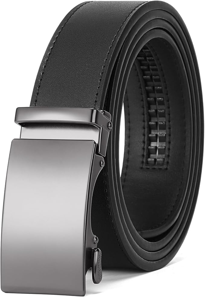 SENDEFN Men's Leather Belt Automatic Ratchet Buckle Slide Belt for Dress Casual Trim to Fit with Gift Box