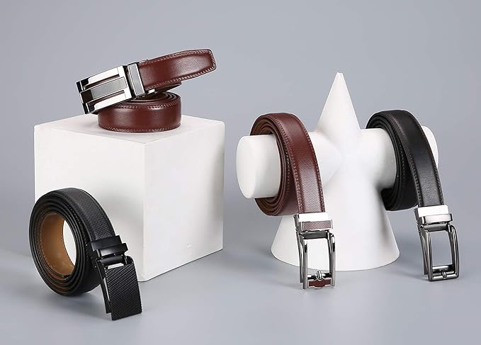 Men's Belt, Leather Ratchet Belt For Men's Dress 3.0cm,1 1/8" Size Adjusted Automatic Buckle