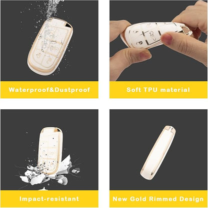 XIYANG TRADE for Jeep Key Fob Cover with Keychain, Soft TPU Key Case Shell Full Protection Suitable for Jeep Grand Cherokee Renegade Compass Durango Charger Dodge Challenger (White)