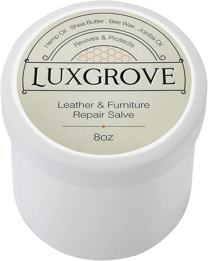 LUXGROVE® Leather & Furniture Repair Salve- Polisher, Leather Cleaner and Conditioner for Furniture - UV Protectants Help Prevent Cracking or Fading, for Car Seat, Couch, Shoe, Purse, Boot - 8oz