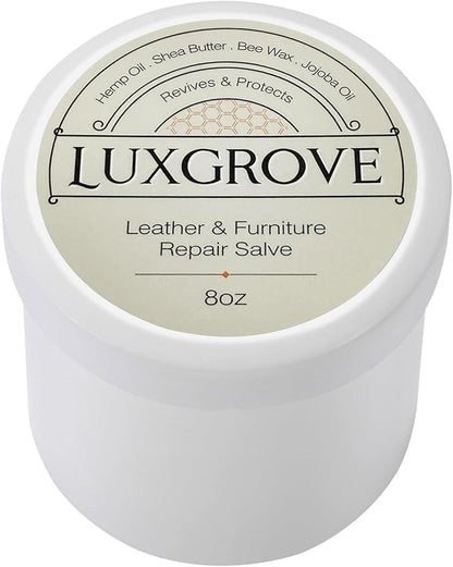 LUXGROVE® Leather & Furniture Repair Salve- Polisher, Leather Cleaner and Conditioner for Furniture - UV Protectants Help Prevent Cracking or Fading, for Car Seat, Couch, Shoe, Purse, Boot - 8oz