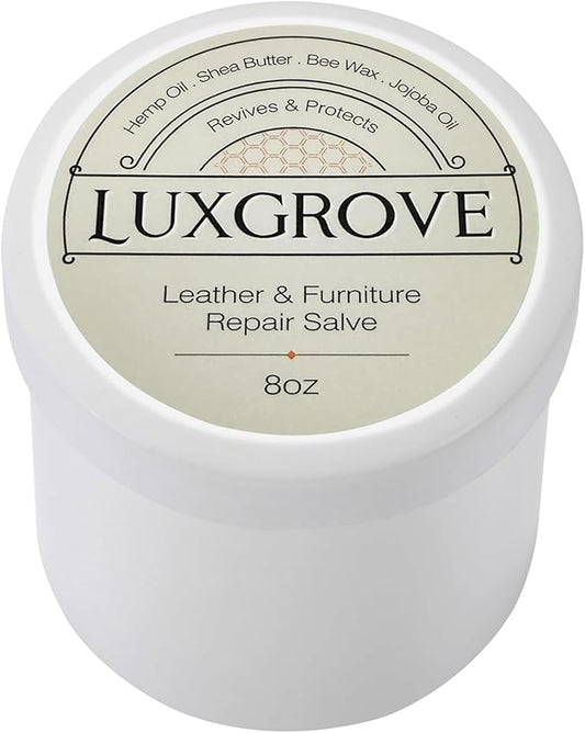 LUXGROVE® Leather & Furniture Repair Salve- Polisher, Leather Cleaner and Conditioner for Furniture - UV Protectants Help Prevent Cracking or Fading, for Car Seat, Couch, Shoe, Purse, Boot - 8oz
