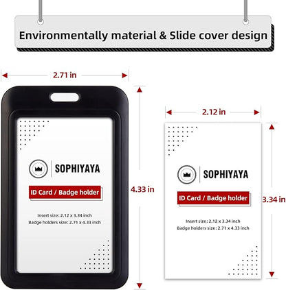 2 Pack Sliding ID Badge Holder - Heavy Duty Hard Plastic Sleeve Secures Work ID, Key Card, Credit Cards for Office, Factory, Hospital & School (Red)