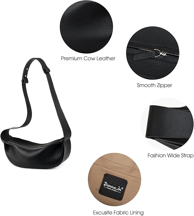 DONNAIN Genuine Leather Sling Bags Crossbody Women, Minimalist Style Casual Chest Bags with Wide Strap