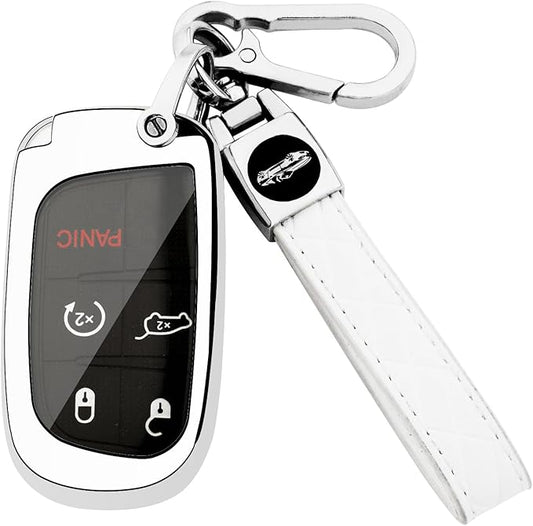XIYANG TRADE for Jeep Key Fob Cover with Keychain,Soft TPU Key Case Shell Full Protection for Grand Cherokee Renegade Chrysler 200 300 Dodge RAM Durango Challenger Journey Dart Compass Charger(Silver)