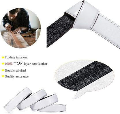 Dubulle Designer Ratchet Belt for Men Leather Fashion Adjustable Automatic Buckle Sliding Removable Dress Casual