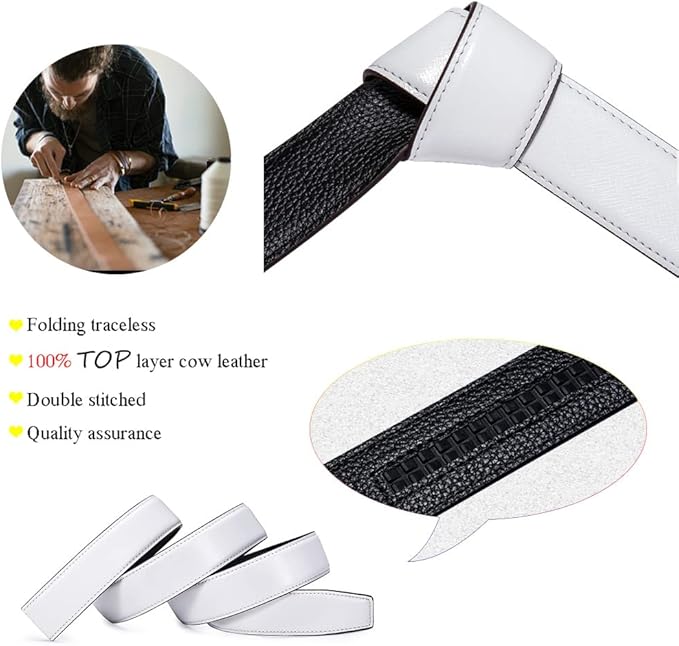Dubulle Designer Ratchet Belt for Men Leather Fashion Adjustable Automatic Buckle Sliding Removable Dress Casual