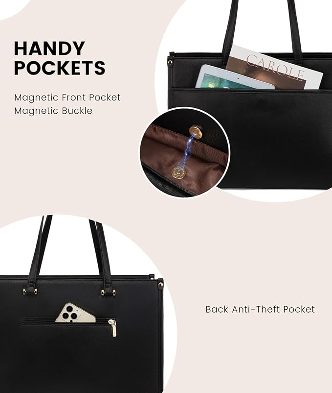 LOVEVOOK Laptop Tote Bag for Women, 15.6 inch 2-in-1 Professional Work Bag Business Briefcase with Clutch Purse, Waterproof Leather Computer Handbag for Teacher Office Travel